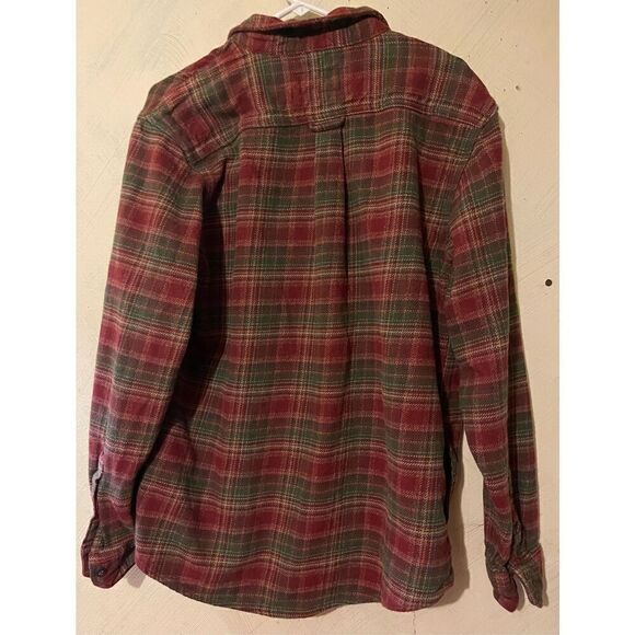 Orvis Men’s L Thick Flannel Button Down Plaid Burgundy & Green shirt - Picture 3 of 6